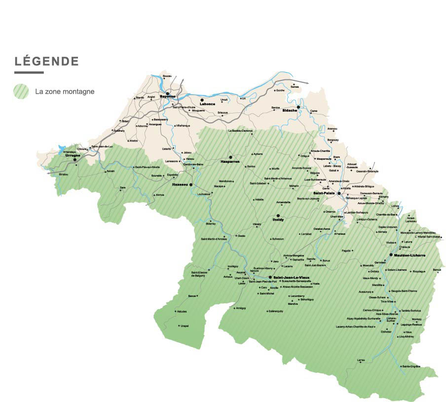 Carte zone montagne Montagne Basque